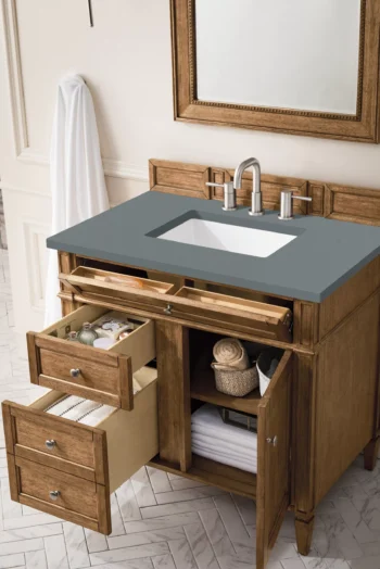 Brittany 36" Single Vanity, Saddle Brown w/ 3 CM Cala Blue Top - Image 4