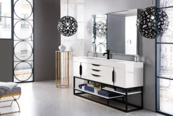 Columbia 72" Single Vanity, Glossy White, Matte Black w/ Glossy White Composite Stone Top - Image 2
