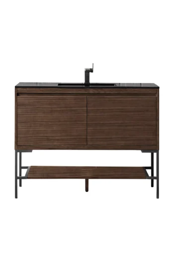 Mantova 47.3" Single Vanity, Mid-Century Walnut, Matte Black Base w/ Charcoal Black Composite Stone Top