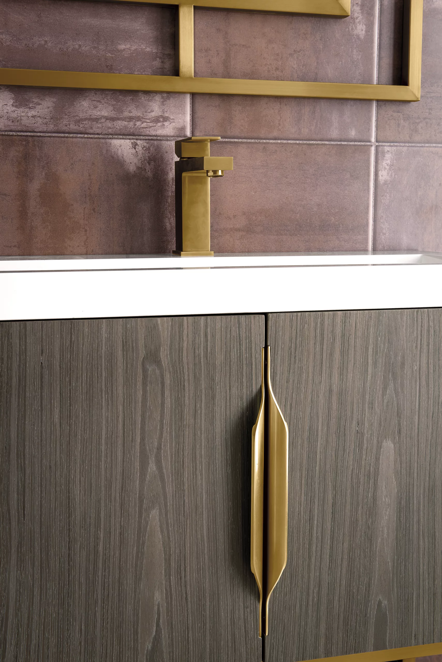 Columbia 31.5" Single Vanity, Ash Gray, Radiant Gold, w/ White Glossy Composite Stone Top - Image 7
