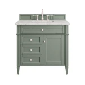 Brittany 36″ Single Vanity, Smokey Celadon w/ 3 CM Eternal Jasmine Pearl Top