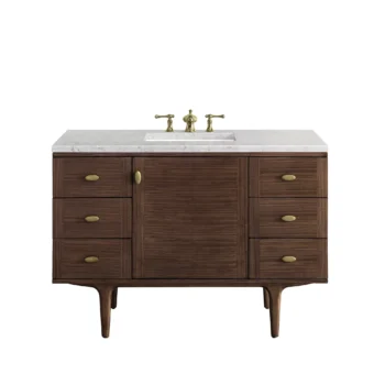 Amberly 48" Single Vanity, Mid-Century Walnut w/ 3 CM Eternal Jasmine Pearl Top