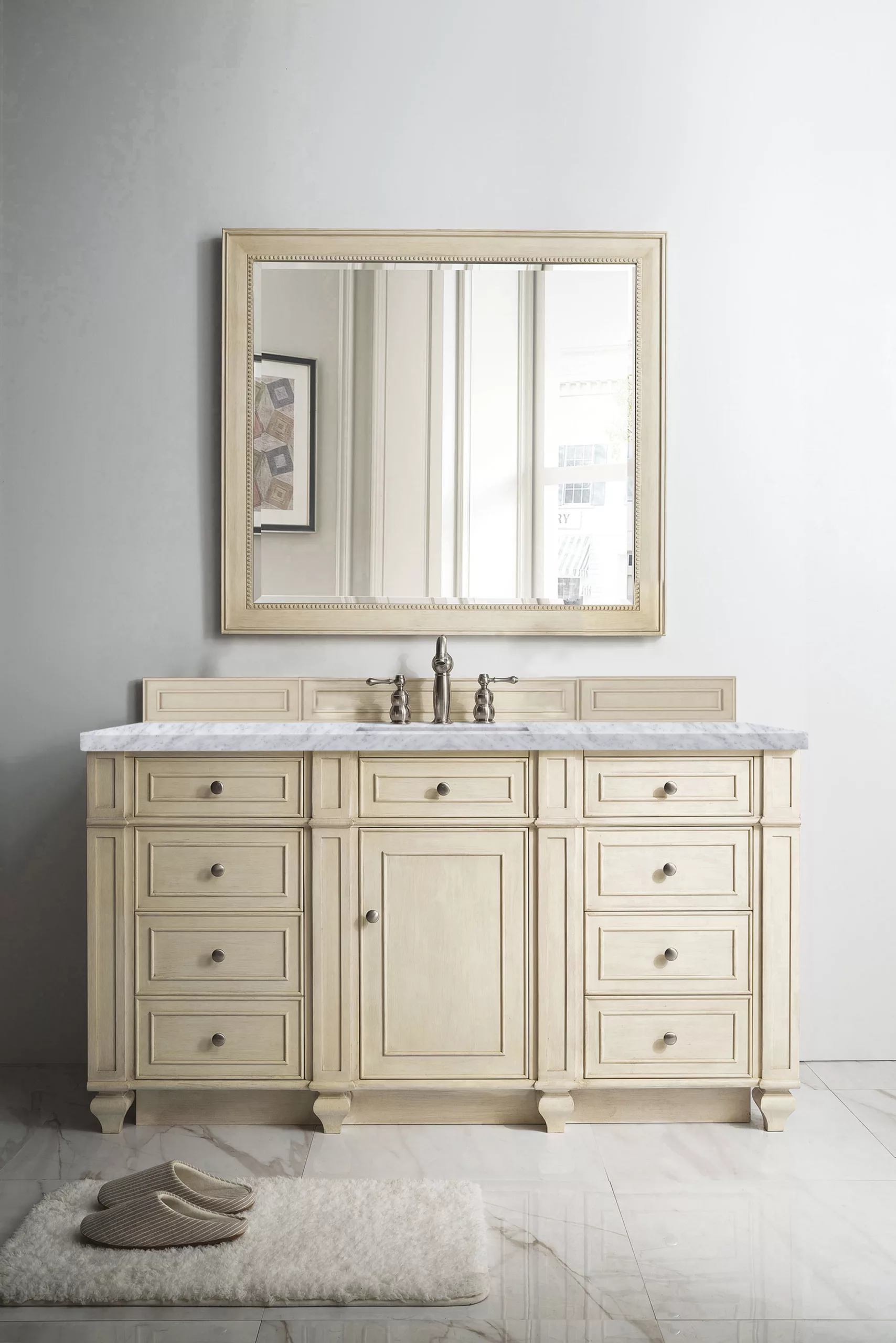Bristol 60" Single Vanity, Vintage Vanilla w/ 3 CM Carrara Marble Top - Image 2