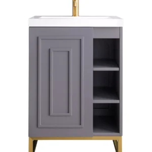 Alicante 24″ Single Vanity, Gray Smoke, Radiant Gold w/ White Glossy Composite Stone Top