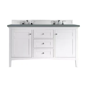 Palisades 60″ Double Vanity, Bright White w/ 3 CM Cala Blue Top