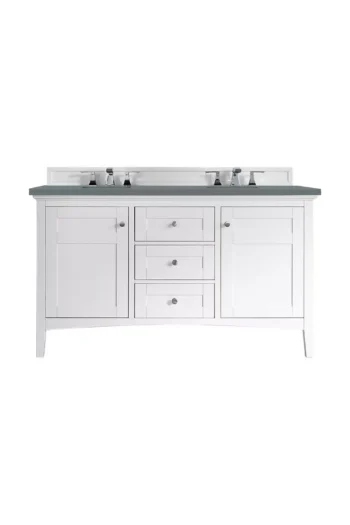 Palisades 60" Double Vanity, Bright White w/ 3 CM Cala Blue Top