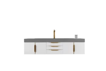 Mercer Island 72" Single Vanity, Glossy White, Radiant Gold w/ Dusk Grey Glossy Composite Stone Top