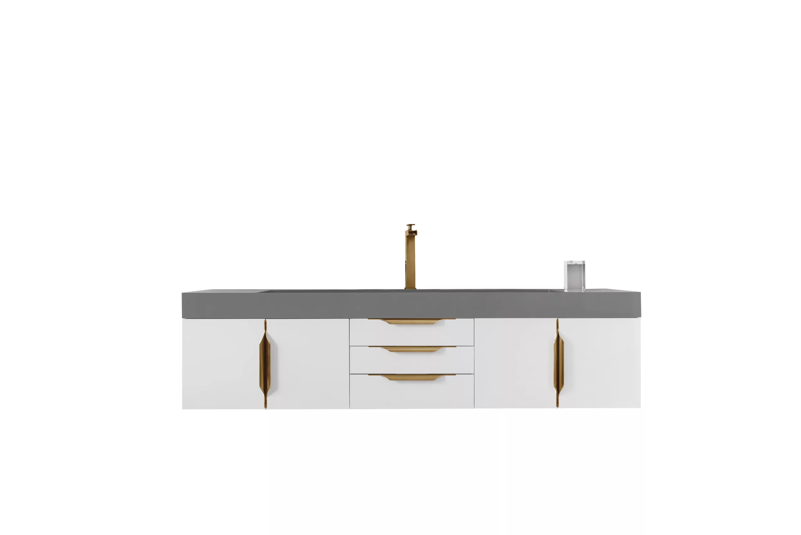 Mercer Island 72" Single Vanity, Glossy White, Radiant Gold w/ Dusk Grey Glossy Composite Stone Top