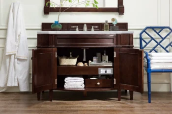 Brittany 46" Single Vanity, Burnished Mahogany w/ 3 CM Arctic Fall Top - Image 4