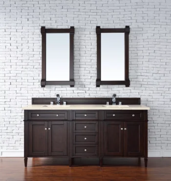 Brittany 72" Double Vanity, Burnished Mahogany w/ 3 CM Eternal Marfil Quartz Top - Image 2