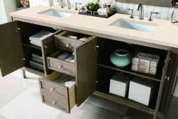 Chicago 72" Double Vanity, Whitewashed Walnut w/ 3 CM Eternal Marfil Quartz Top - Image 6