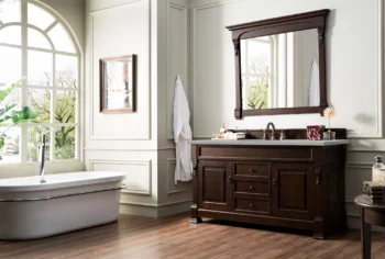Brookfield 60" Single Vanity, Burnished Mahogany w/ 3 CM Eternal Serena Quartz Top - Image 3