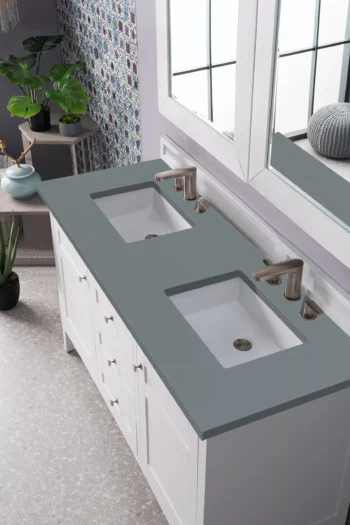 Palisades 60" Double Vanity, Bright White w/ 3 CM Cala Blue Top - Image 3