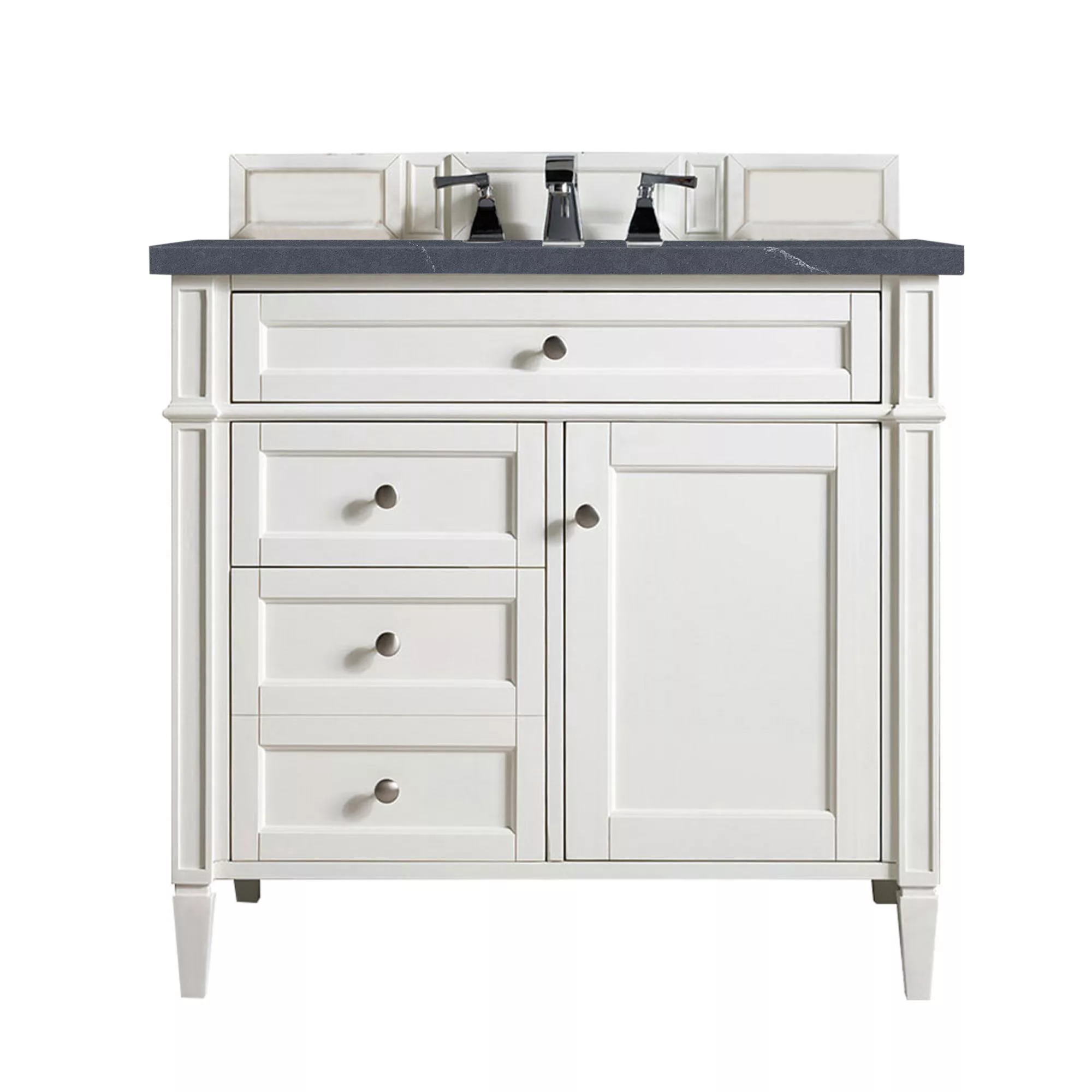 Brittany 36" Single Vanity, Bright White w/ 3 CM Charcoal Soapstone Quartz Top