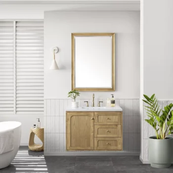 Laurent 36" Single Vanity, Light Natural Oak w/ 3 CM White Zeus Top - Image 5