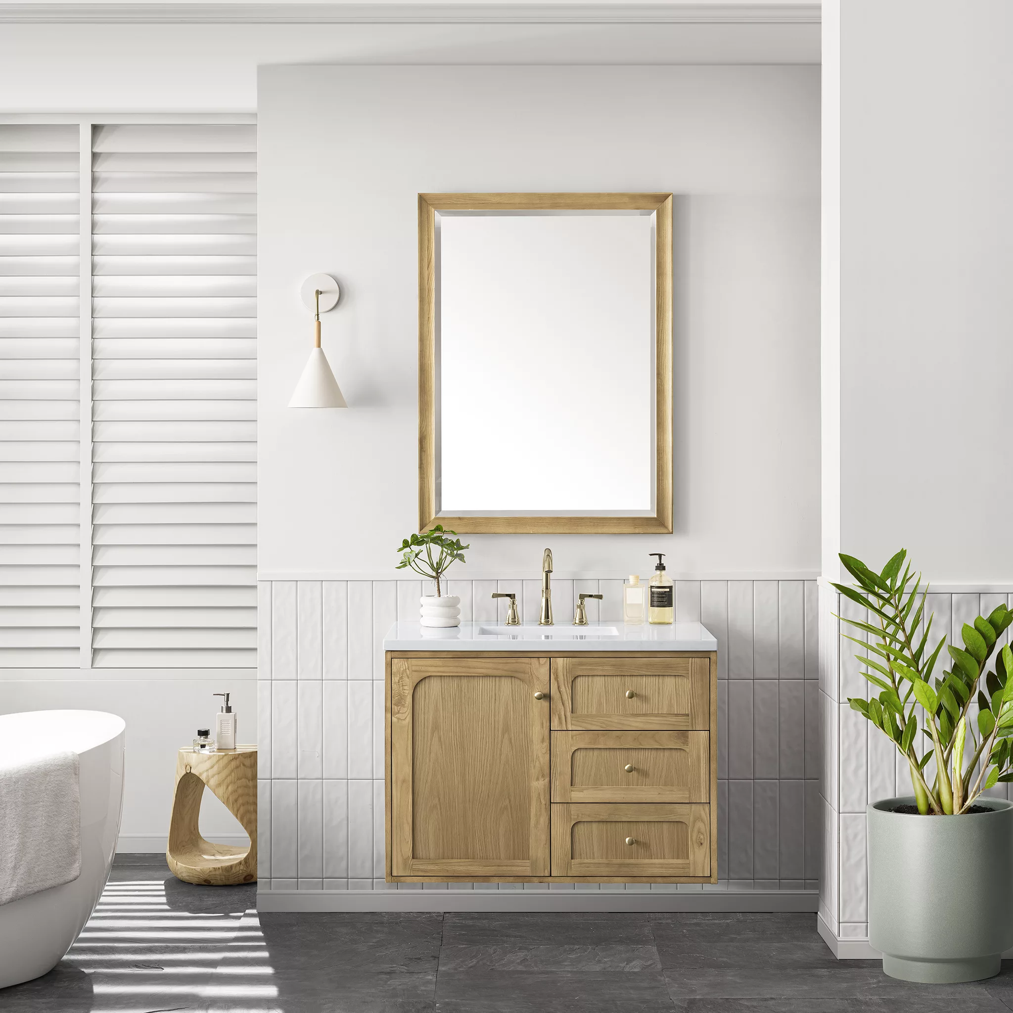 Laurent 36" Single Vanity, Light Natural Oak w/ 3 CM White Zeus Top - Image 5