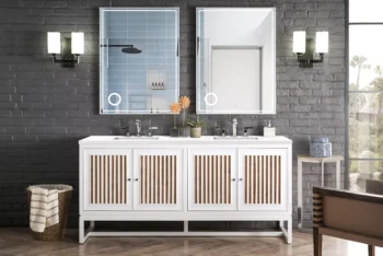 Athens 72" Double Vanity, Glossy White w/ 3 CM White Zeus Quartz Top - Image 3
