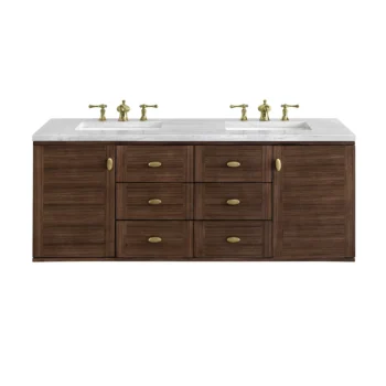 Amberly 60" Double Vanity, Mid-Century Walnut w/ 3 CM Arctic Fall Top - Image 2