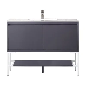Milan 47.3″ Single Vanity, Modern Gray Glossy, Glossy White w/ Glossy White Composite Stone Top