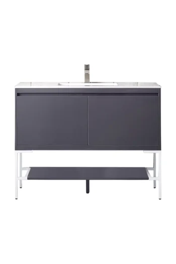 Milan 47.3" Single Vanity, Modern Gray Glossy, Glossy White w/ Glossy White Composite Stone Top