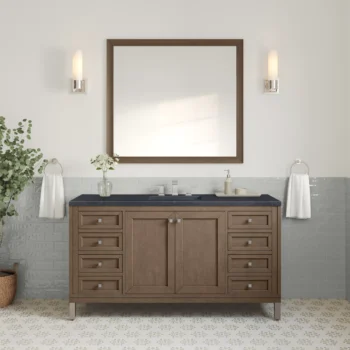 Chicago 60" Single Vanity, Whitewashed Walnut w/ 3 CM Charcoal Soapstone Quartz Top - Image 2