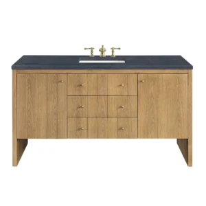 Hudson 60″ Single Vanity, Light Natural Oak w/ 3 CM Charcoal Soapstone Top