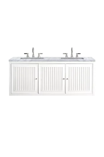 Athens 60" Double Vanity, Glossy White w/ 3 CM Carrara White Top - Image 2