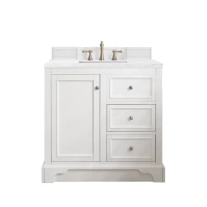 De Soto 36″ Single Vanity, Bright White w/ 3 CM Arctic Fall Solid Surface Top