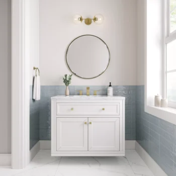 Chicago 36" Single Vanity, Glossy White w/ 3 CM Ethereal Noctis Top - Image 2