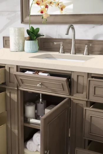 Bristol 60" Single Vanity, Whitewashed Walnut w/ 3 CM Eternal Marfil Quartz Top - Image 4