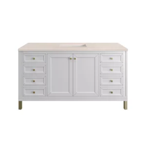 Chicago 60″ Single Vanity, Glossy White w/ 3 CM Eternal Marfil Top