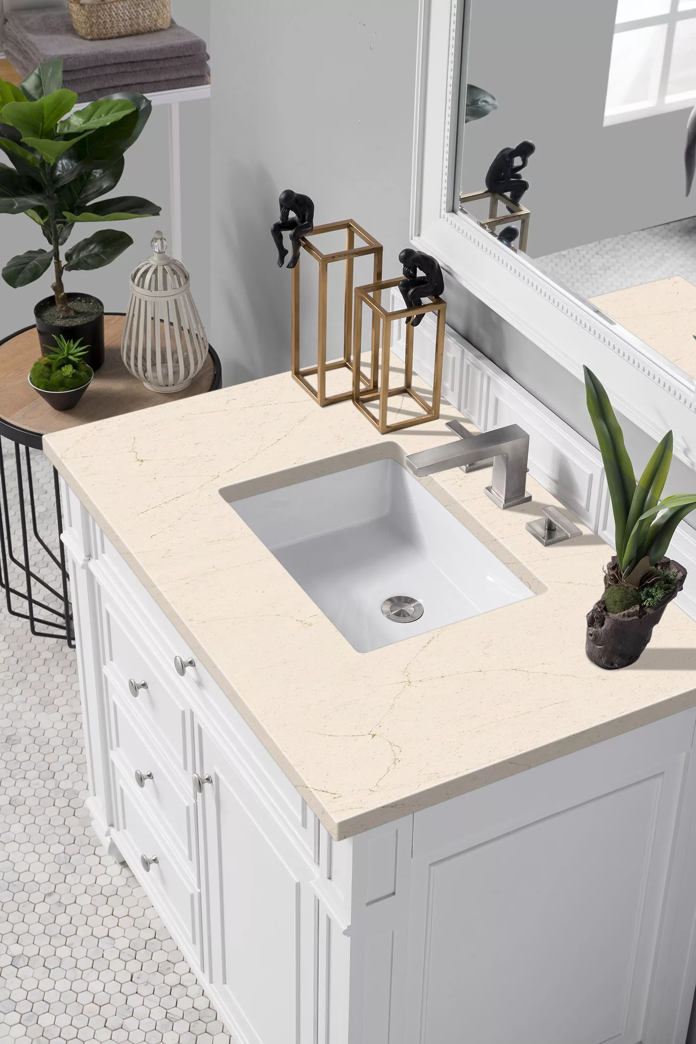 Bristol 36" Single Vanity, Bright White w/ 3 CM Eternal Marfil Quartz Top - Image 3