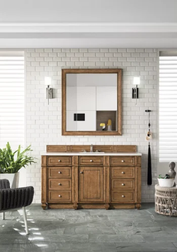 Bristol 60" Single Vanity, Saddle Brown w/ 3 CM White Zeus Quartz Top - Image 2