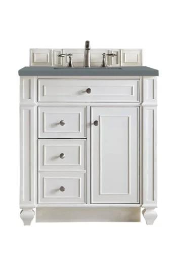 Bristol 30" Single Vanity, Bright White w/ 3 CM Cala Blue Top
