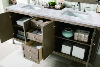 Chicago 72" Double Vanity, Whitewashed Walnut w/ 3 CM Carrara Marble Top - Image 6