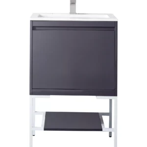 Milan 23.6″ Single Vanity, Modern Gray Glossy, Glossy White w/ Glossy White Composite Stone Top