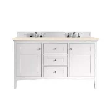 Palisades 60" Double Vanity, Bright White w/ 3 CM Eternal Marfil Quartz Top