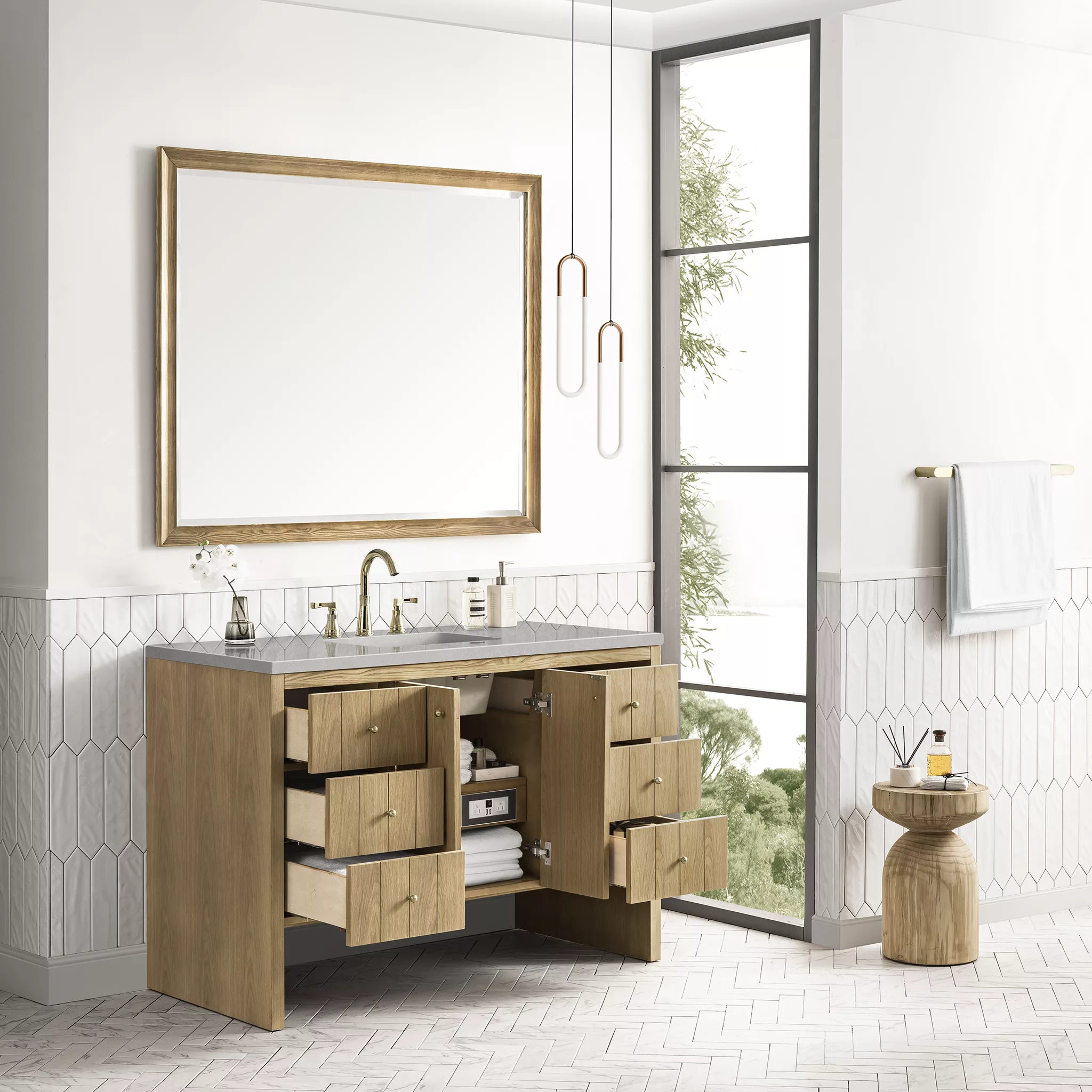 Hudson 48" Single Vanity, Light Natural Oak w/ 3 CM Eternal Serena Top - Image 4