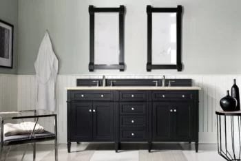 Brittany 72" Double Vanity, Black Onyx w/ 3 CM Eternal Marfil Quartz Top - Image 2