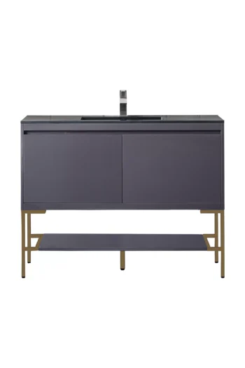 Milan 47.3" Single Vanity, Modern Gray Glossy, Radiant Gold w/ Charcoal Black Composite Stone Top