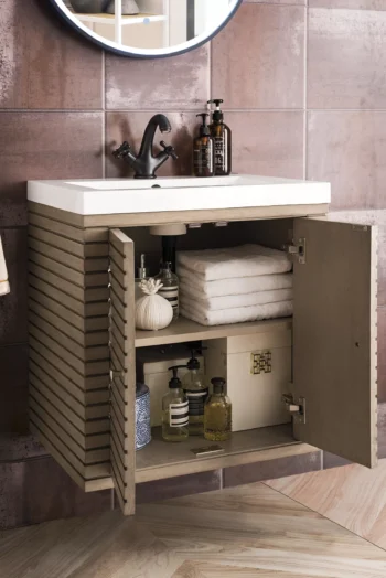 Linden 24" Single Vanity, Whitewashed Walnut w/ White Glossy Composite Stone Top - Image 6
