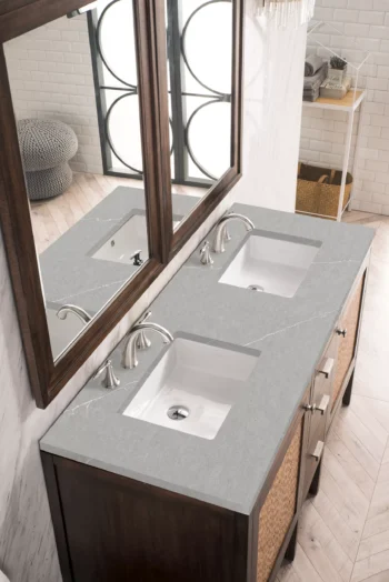 Addison 60" Double Vanity, Mid-Century Acacia w/ 3 CM Eternal Serena Quartz Top - Image 3