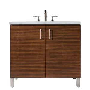 Metropolitan 36″ Single Vanity, American Walnut w/ 3 CM Carrara Marble Top