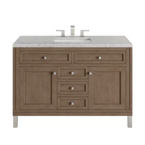 Chicago 48″ Single Vanity, Whitewashed Walnut w/ 3 CM Eternal Jasmine Pearl Quartz Top
