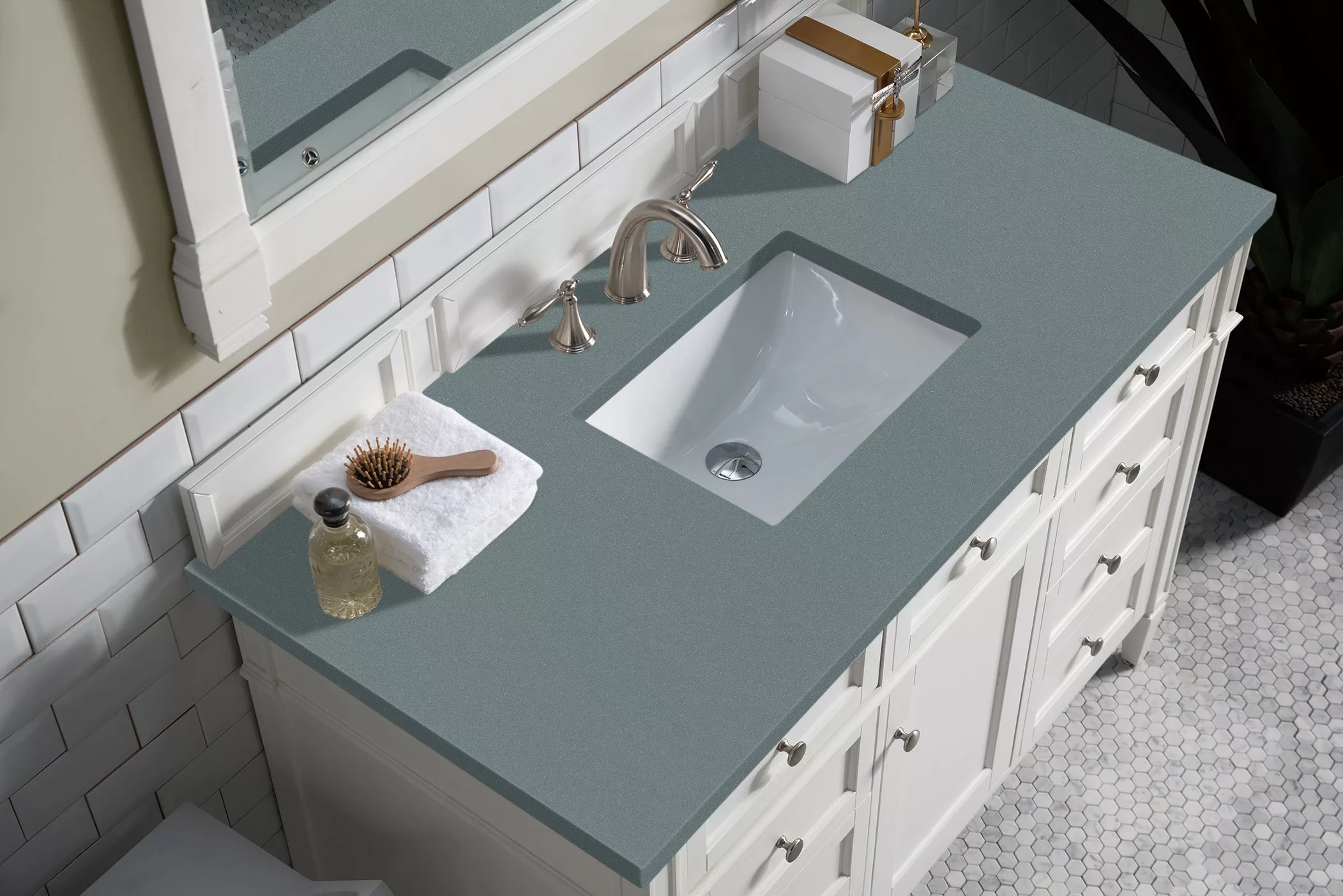 Brittany 48" Single Vanity, Bright White w/ 3 CM Cala Blue Quartz Top - Image 3