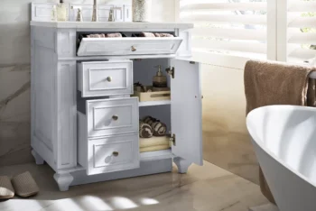 Bristol 30" Single Vanity, Bright White w/ 3 CM Eternal Jasmine Pearl Quartz Top - Image 4