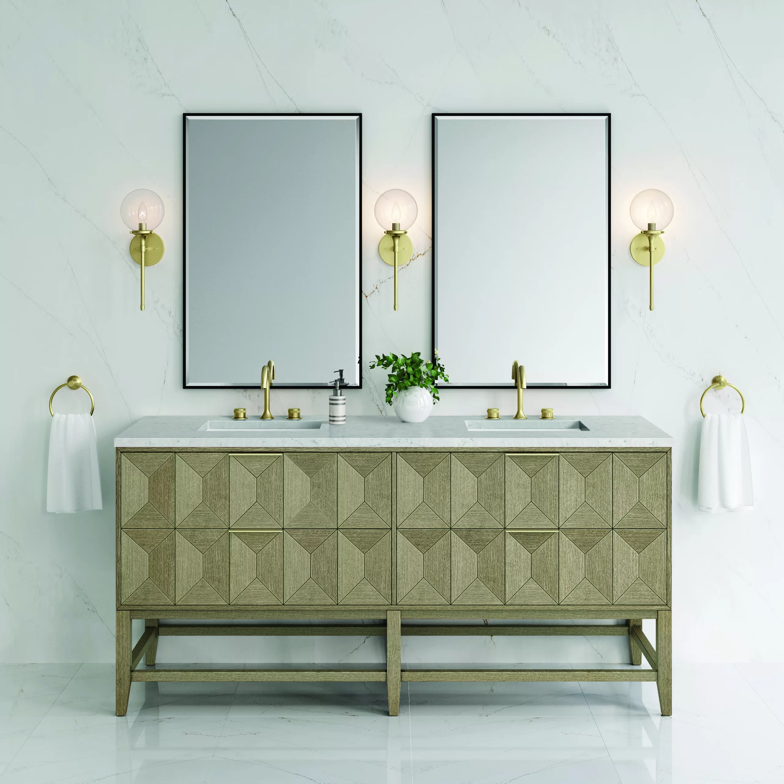 Emmeline 72" Double Vanity, Pebble Oak w/ 3 CM Eternal Jasmine Pearl Top - Image 3