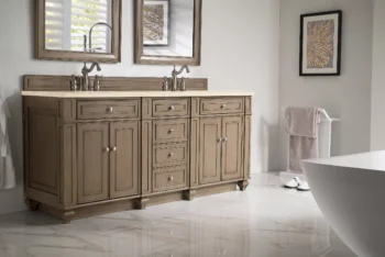 Bristol 72" Double Vanity, Whitewashed Walnut w/ 3 CM Eternal Marfil Quartz Top - Image 2