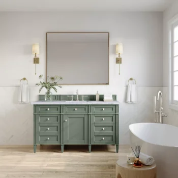 Brittany 60" Single Vanity, Smokey Celadon w/ 3 CM Carrara Marble Top - Image 3