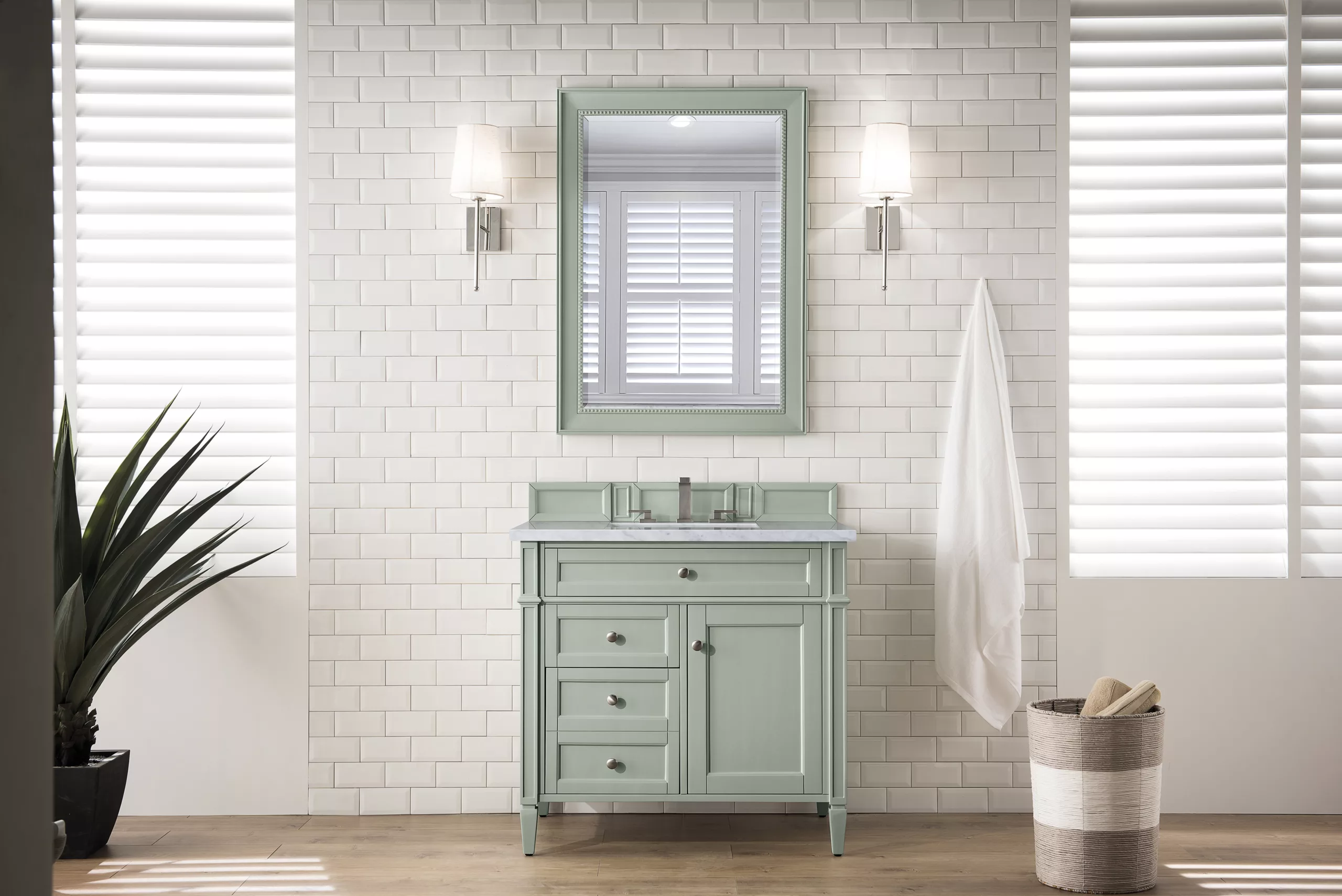 Brittany 36" Single Vanity, Sage Green w/ 3 CM Carrara Marble Top - Image 2